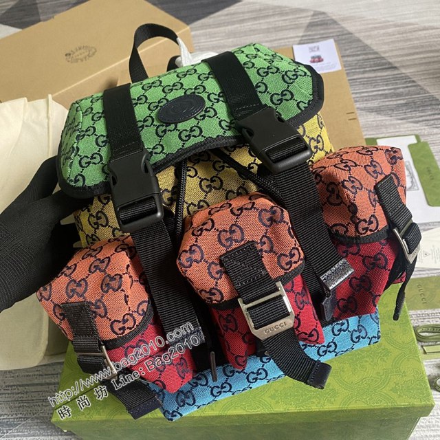 Gucci新款雙肩包 古馳Multicolor系列彩色帆布多功能背包 Gucci經典GG鑽石菱格紋圖案男士雙肩包 658783  ydg3230